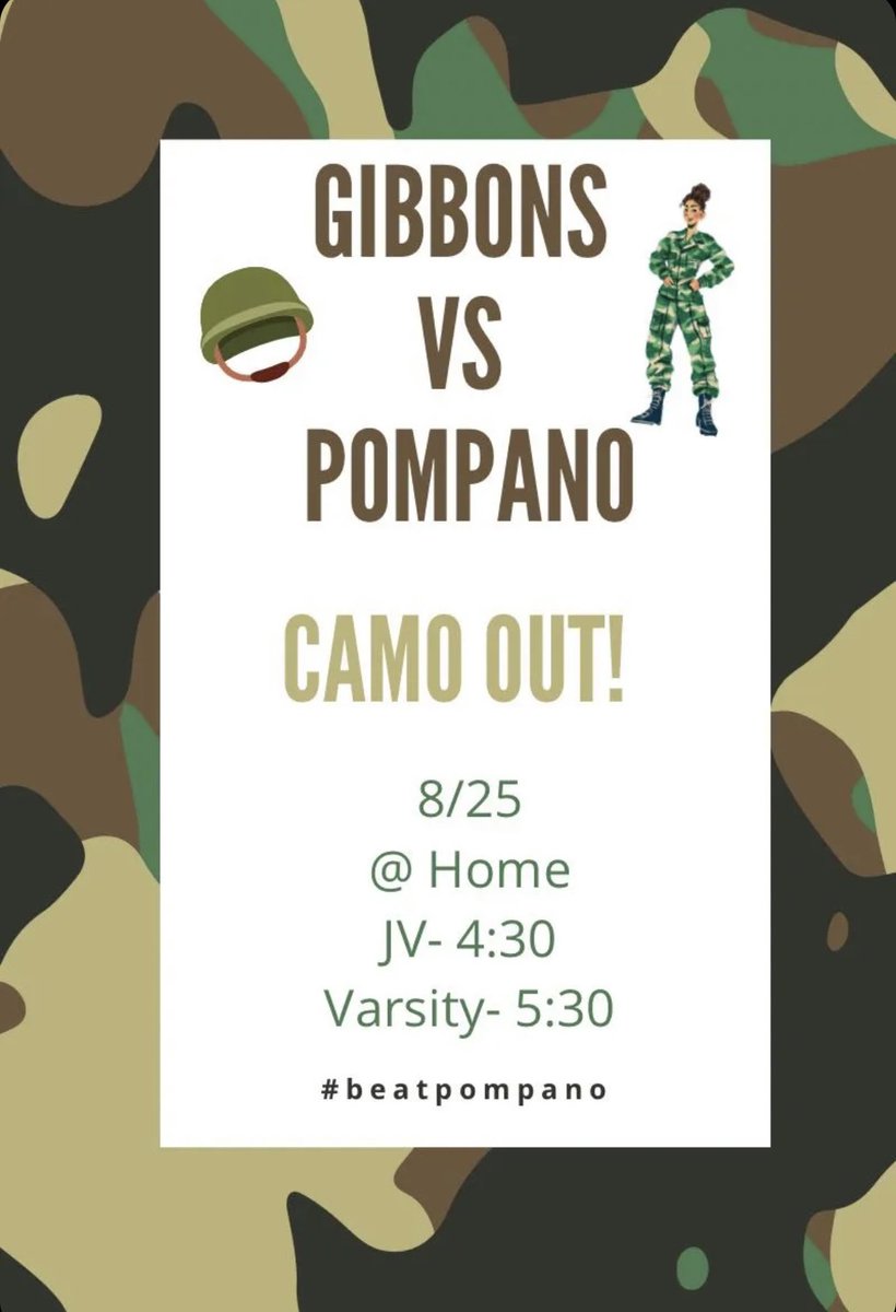 First regular season volleyball game this Thursday the 25th againsst pompano. EVERYONE come out in your best camo. Let’s pack the gym for the first game of the season!! 🏐🏐#beatpompano #bringtheruckus #SAC #volleyball