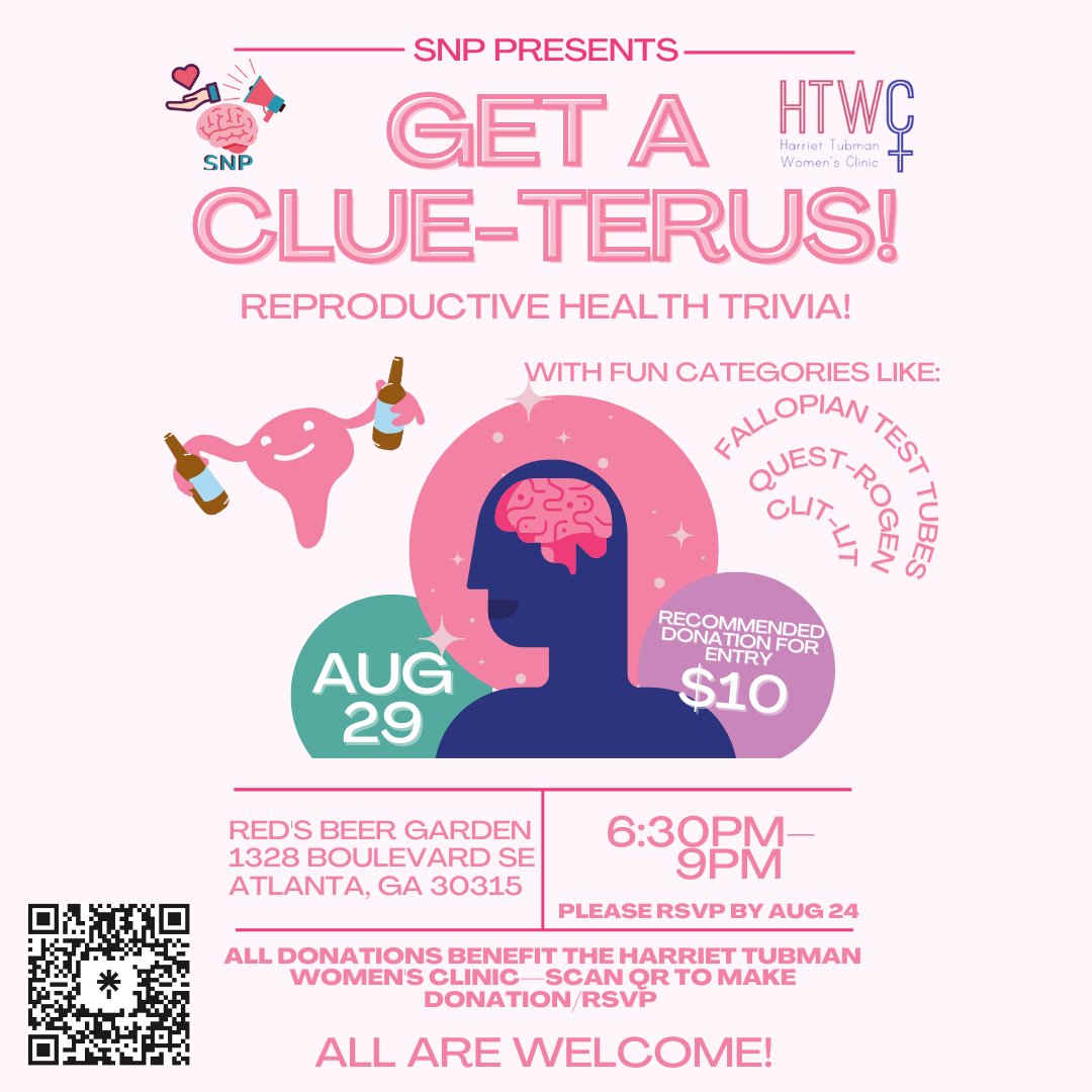 ONE WEEK FROM TODAY !! Support reproductive healthcare access AND learn something about reproductive health and your brain! Join us for trivia <a href="/RedsBeerGarden/">Kristen Sumpter</a> -- suggested $10 donation to the Harriet Tubman's Women Clinic! 
RSVP here: linktr.ee/gsusnp