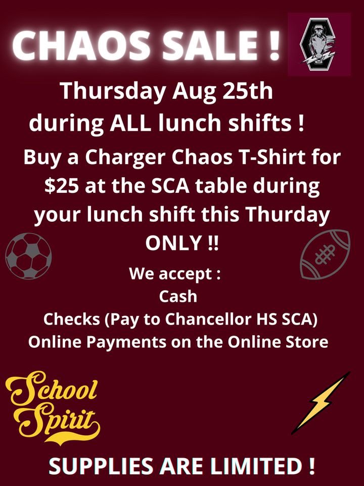 This Thursday during Lunch! Get your chaos shirt!