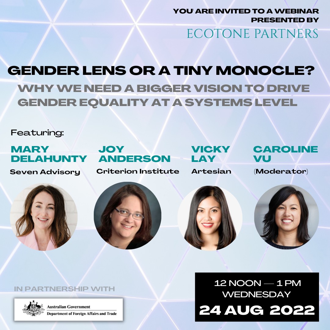 Gender Lens Or a Tiny Molecule? On August 24th, come learn with with Joy Anderson, Mary Delahunty and Vicky Lay, and Caroline Vu why we need a #biggervision to drive #genderequality at a #systemslevel

👉 Please register here: bit.ly/3PMLRD3