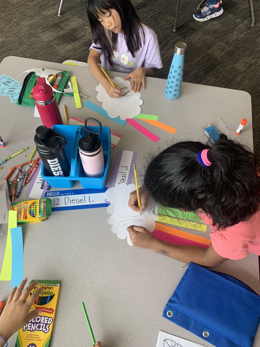 MrsBarcus's tweet photo. We made rainbow clouds on our rainy first day! Fun facts written on each colored piece of paper😍🌈 https://t.co/ZZTZjz2t7R