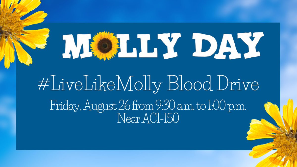 ccc_basicneeds's tweet image. #LiveLikeMolly Blood Drive today from 9:30 a.m. to 1:00 p.m. near AC1-150. Donate blood and save a life.
