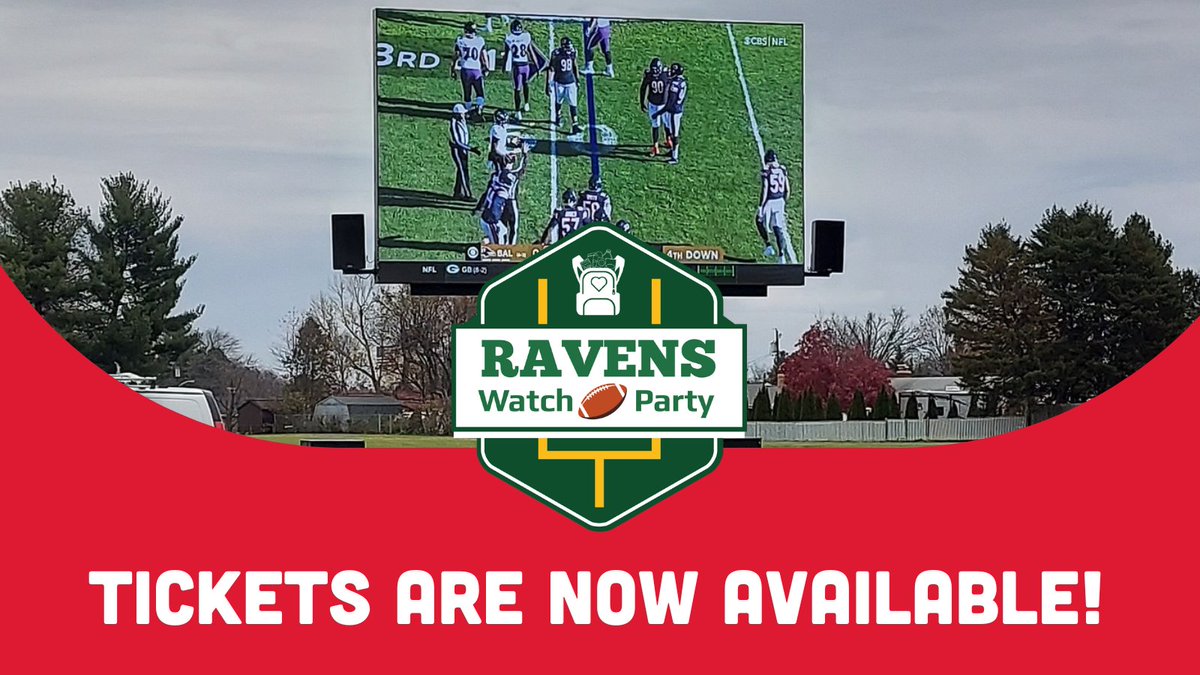 Now available: Ravens Watch Party tickets! Head to ravenswatch.givesmart.com to purchase tickets for October 2nd, a day of watching football, having fun, and helping to feed kids in #FrederickCounty. <a href="/Ravens/">Baltimore Ravens</a>