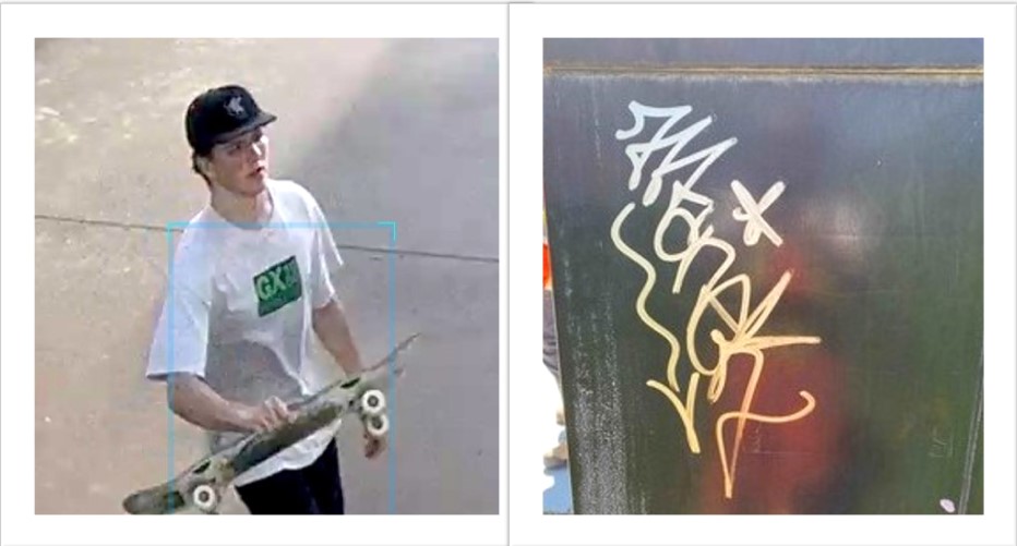 COCrimeStoppers's tweet photo. Do you recognize this alleged tagger? We'd love to get his name to the RCMP as he is responsible for over 200 "MANEK" tags over the Kelowna area. Police File 2022-800923 #manek #tagger #graffiti #kelowna https://t.co/XcLR2JI7WS