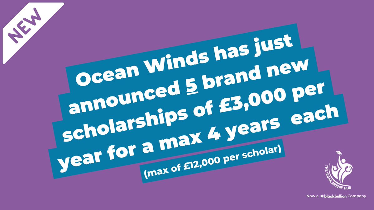 UniScholarships's tweet image. WOW!! #OceanWinds are offering 5 brand new #scholarships for students from the Aberdeenshire area commencing a STEM or other relevant to wind-farming-course this year
🎉£3k/year for the duration of your studies (£12k max)
⏰ 23.09.22
🔗thescholarshiphub.org.uk/ocean-winds-sc…