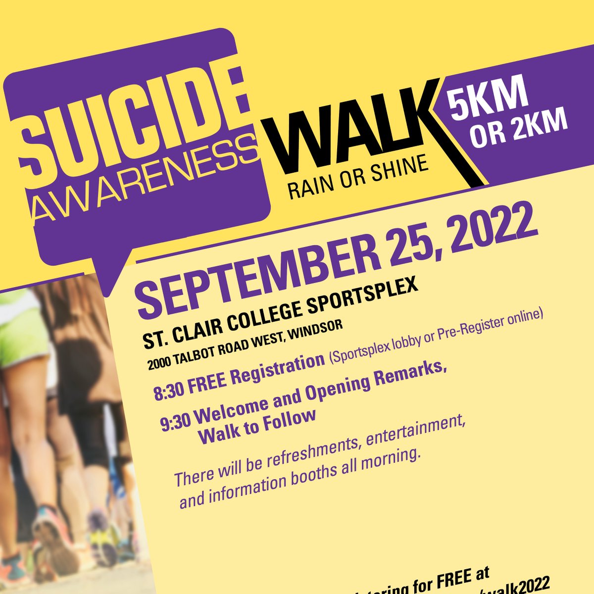 CMHA-WECB, Windsor-Essex County HEALTH UNIT and our community partners proudly host the annual Suicide Awareness Month walk, back in person, on Sunday, September 25. Register for free today at windsoressex.cmha.ca/suicide-awaren… #youarenotalone #suicideawareness2022
