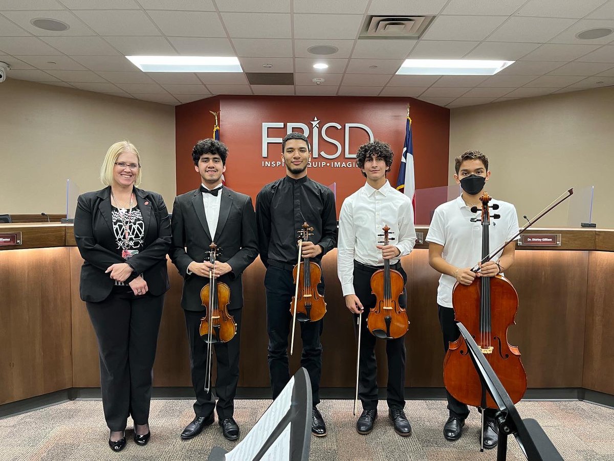 We were honored to have a quartet perform the National Anthem for the <a href="/FortBendISD/">Fort Bend ISD</a> School Board meeting this evening. <a href="/FBISDFineArts/">FBISD Fine Arts</a> <a href="/THS_Tigers/">Travis High School</a> #stringquartet