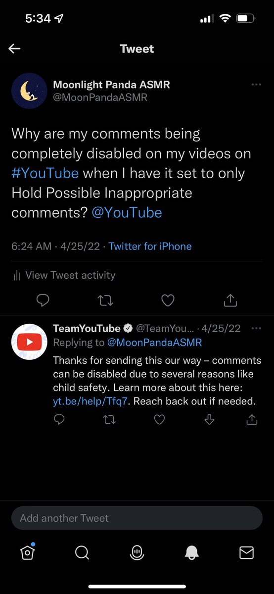 MoonPandaASMR's tweet photo. @asmrwhispers21 They just point me back to the guidelines 🤷🏼‍♀️. I’m just tired of having to reopen my comments every couple of minutes after posting. https://t.co/CWBi4BKITj