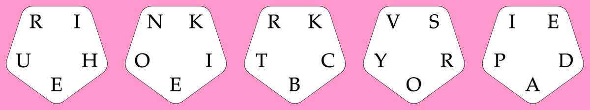 Choose one letter from each pentagon so that a common five-letter word is spelled out. Answer tomorrow. For more intriguing word puzzles, get The Puzzle Cabaret at Amazon! amzn.to/3Iv2ykC