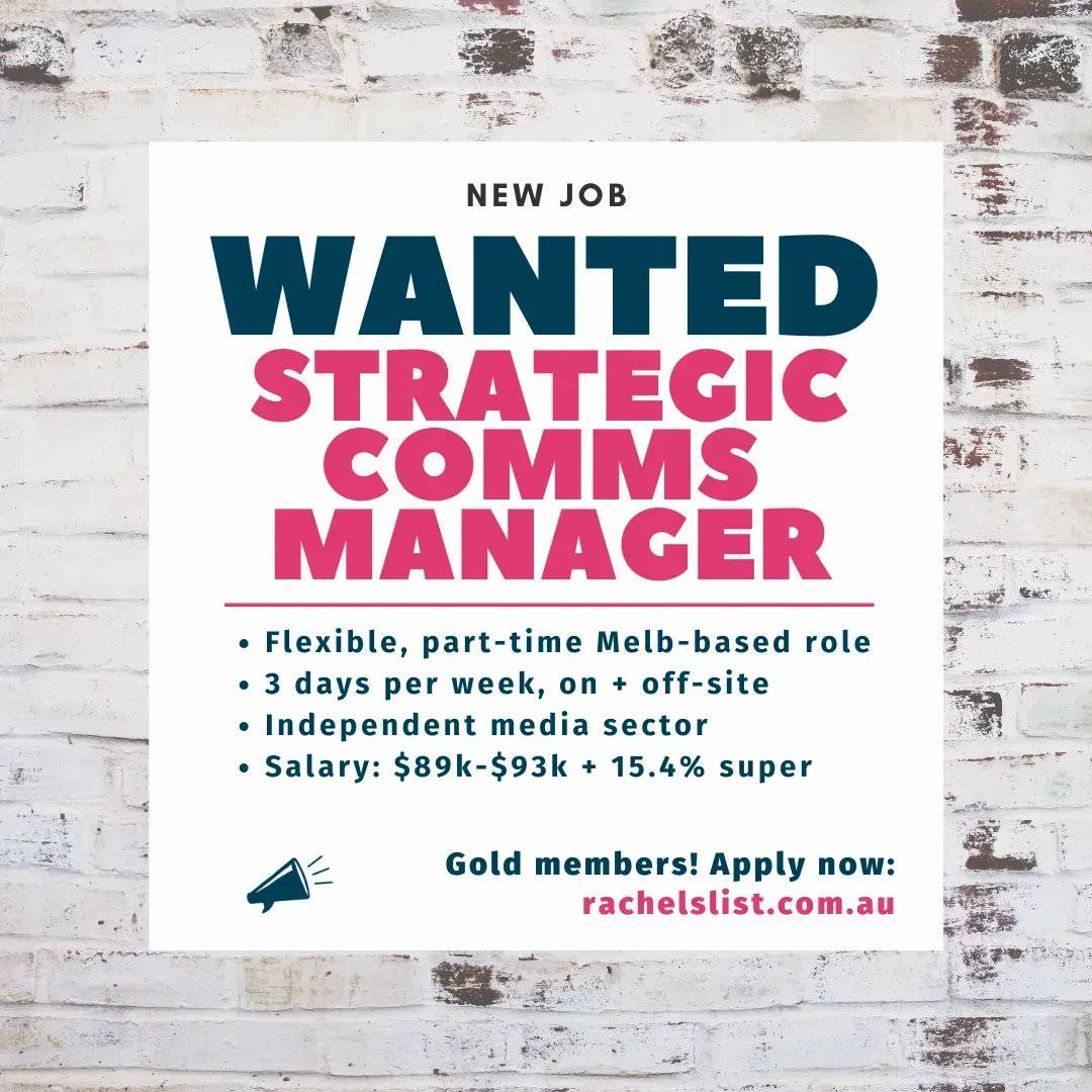 RachelsList's tweet image. NEW: Strategic comms manager, 3 days per week (MELB, ON + OFF-SITE) buff.ly/3wlOLbn #commsmanager #commsjob