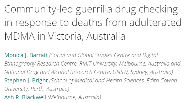 Back in 2017 we ran an underground pill testing operation. A couple of weeks earlier several people had died from adulterated drugs in Melbourne. We knew it was likely the same substance would be present at a large outdoor music festival. 1/12

x.com/monicabarratt/…