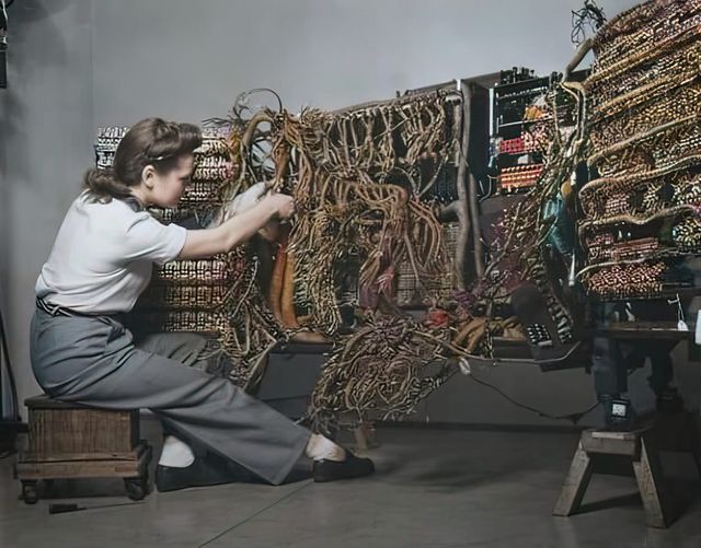 #ThrowbackThursday.  An engineer in 1958 wiring an <a href="/IBM/">IBM</a> Computer.