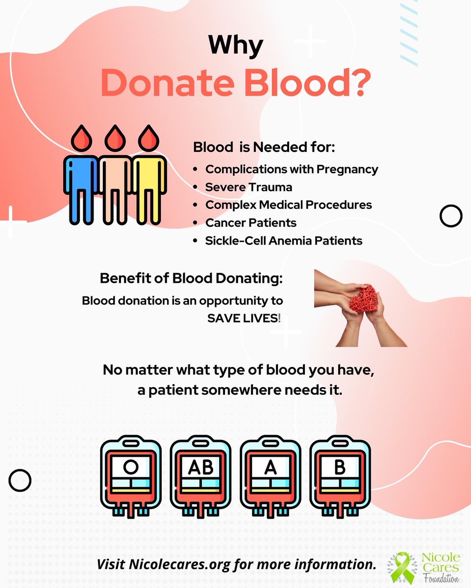 So many great reasons to donate blood at our 3rd Annual Blood Drive in partnership with @FaithMovers Church on Saturday, September 17th, from 10am-2pm. Click the link for more information and to schedule your appointment TODAY. bit.ly/NicoleCares202… #Donateblood #Savelives