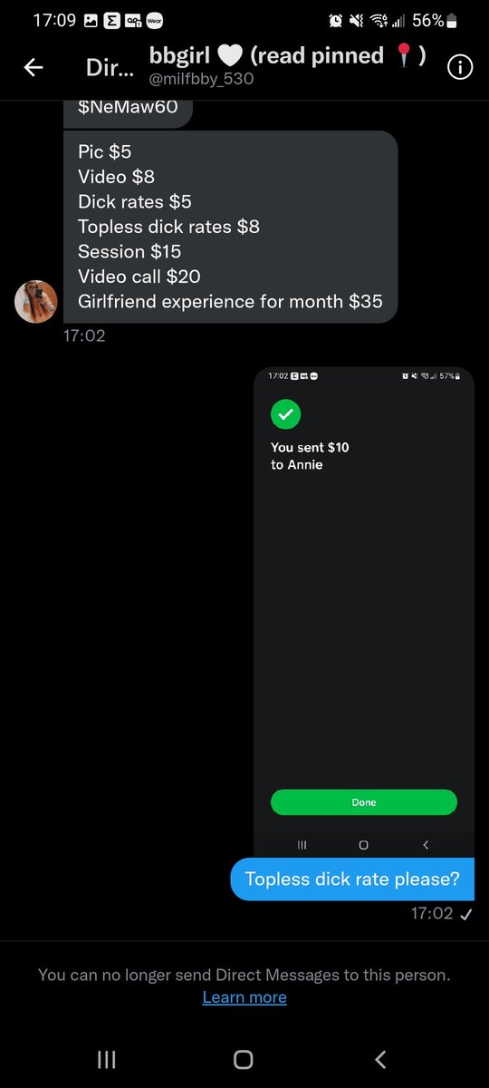 james18659583's tweet photo. Don't buy from her! Sent her the money and immediately blocked me #scammer #buyingconent #sellingcontent https://t.co/sFWUyFRIQA