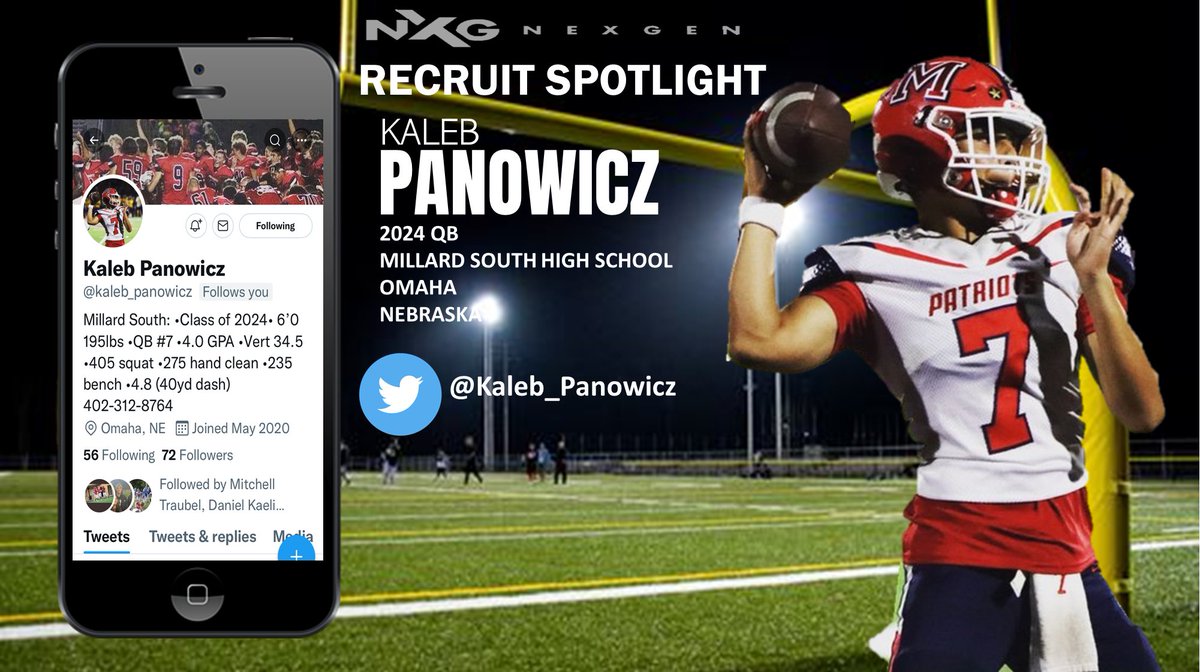 nexgenscouting's tweet image. NXG Recruit Spotlight...
2024 QB Kaleb Panowicz @kaleb_panowicz 
Millard South HS @MSouthFootball 
Omaha-Nebraska