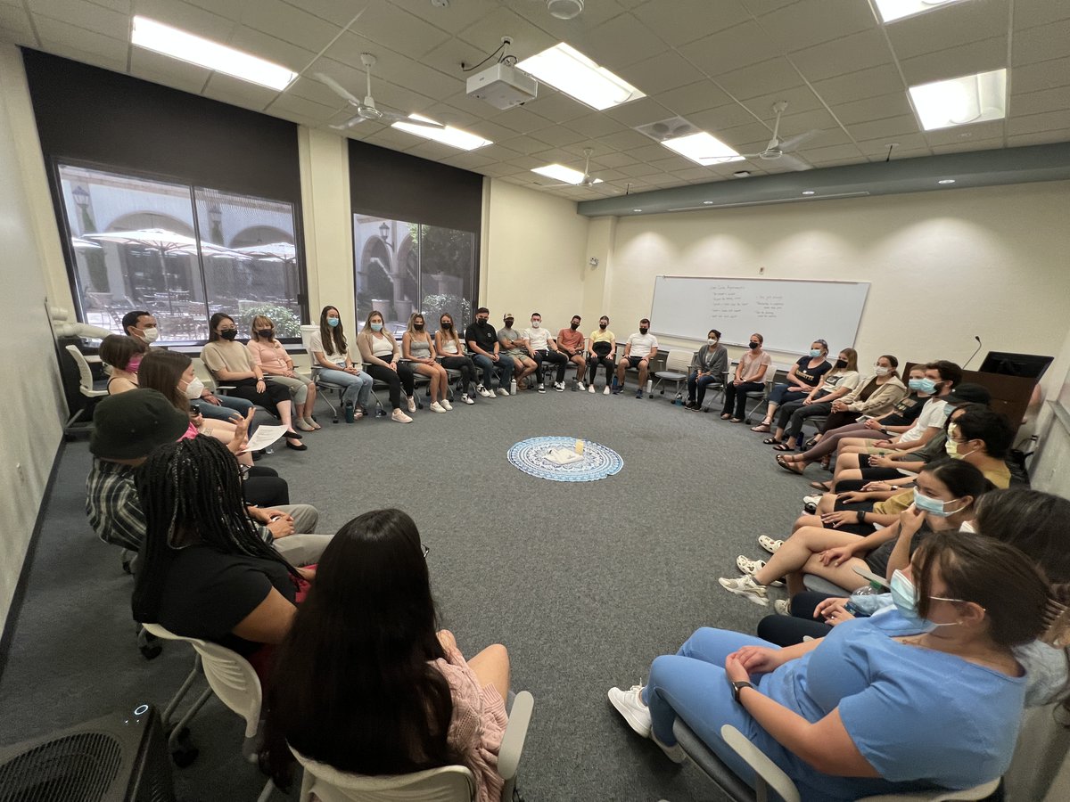 Dr. Bridget Frese and second year MEPNs take part in a share-circle as part of the students’ restorative practice activity.  The share circle is a safe, inclusive space and allows students to both make connections and discuss tensions and conflicts without judgment.
