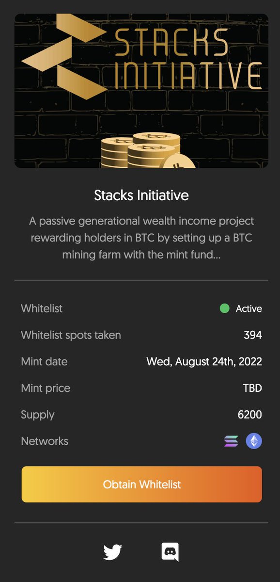 Our mint is set for August 24th! #STACKIT
Wallet submission is live on @mercury_bsl 

It's almost time to get stacking! Hop on into our Discord to learn more about how we'll be stacking #BTC!