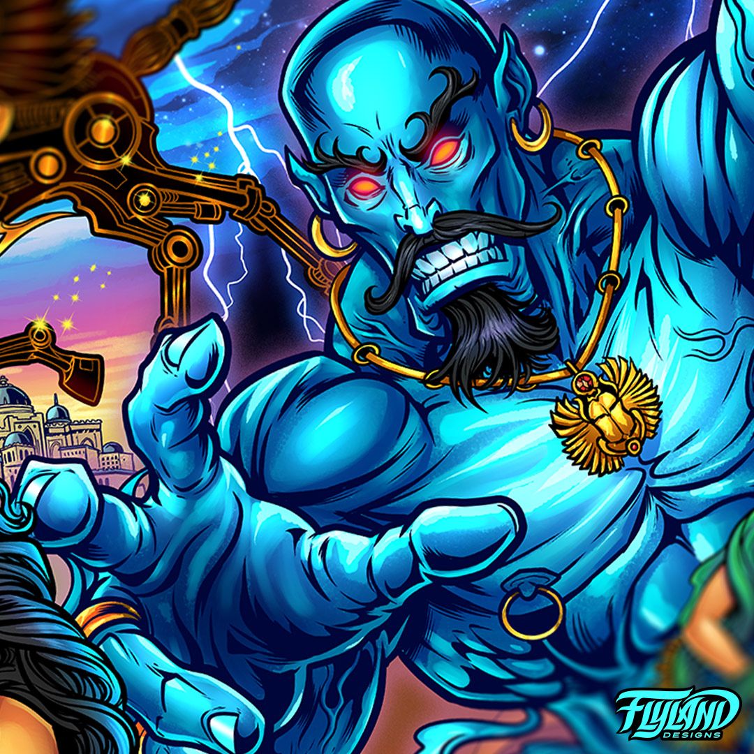 flylanddesigns's tweet photo. Detail shots of a new illustration I created for Tales of The Arabian Nights pinball machines! This one was really complex, happy with how it turned out.
#totan #talesofthearabiannights #williams #translite #pinballart #pinballartwork #pinball #pinballmachine #backglass https://t.co/kAO3X7RgCh