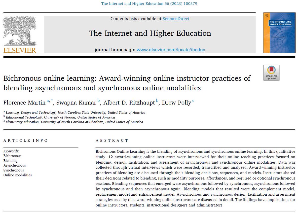 ProfFlorence's tweet photo. Are you familiar with the term Bichronous Online Learning? Are you interested in learning how to blend asynchronous and synchronous online learning? Here is an article that was just published. Thanks to my co-authors for all their support  - https://t.co/Fqs3AsbvYN https://t.co/44jPCyxSuH