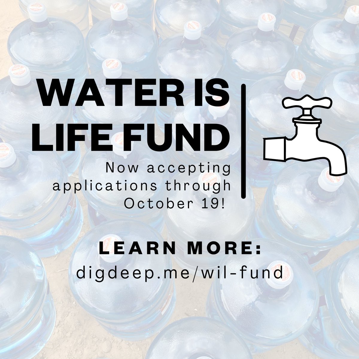 #WaterIsLife Fund applications are open! Thank you <a href="/Kohler/">KOHLER</a> for making these grants possible. If you're working to improve clean water &amp; sanitation in your community, you may be eligible to apply! Click to learn more, &amp; be sure to submit your app by 10/19: digdeep.me/wil-fund