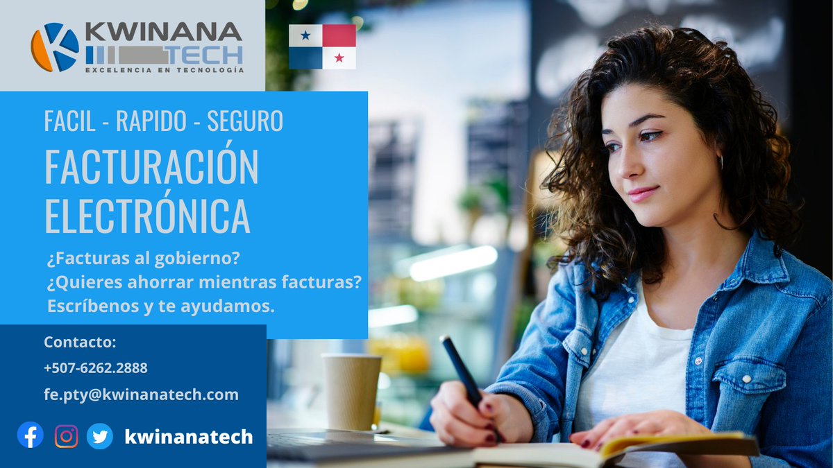 KwinanaTech's tweet photo. ¿Ya tienes Facturación Electrónica en tu empresa? Es fácil, rápido y seguro - Trabajamos con PAC autorizado por la @DGIpma 
¿Le facturas al Gobierno? También te podemos ayudar
#FacturaElectrónica #Panama #empresas https://t.co/X7Xdgyx1hU