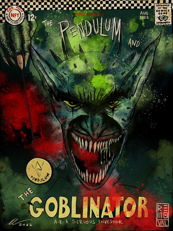 KampKilmer's tweet photo. Minting open NOW! THE first VILLAIN of the GobMan verse by @RemoCamero  Only GobMan can save you from the Serious Investors Pendulum! Purchase entitles you to this piece + free unique PFP to claim in the coming weeks. Mint now https://t.co/fXDIWknO0U @valkilmer @goblintown https://t.co/mOErzHybcG