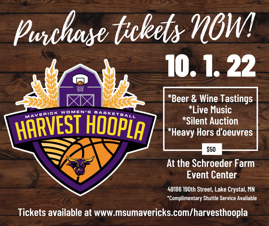 Harvest Hoopla tickets are now on sale!  Join us Oct. 1 at the beautiful Schroeder Farm Event Center!  Tickets and info ⤵️:

msumavericks.com/HarvestHoopla