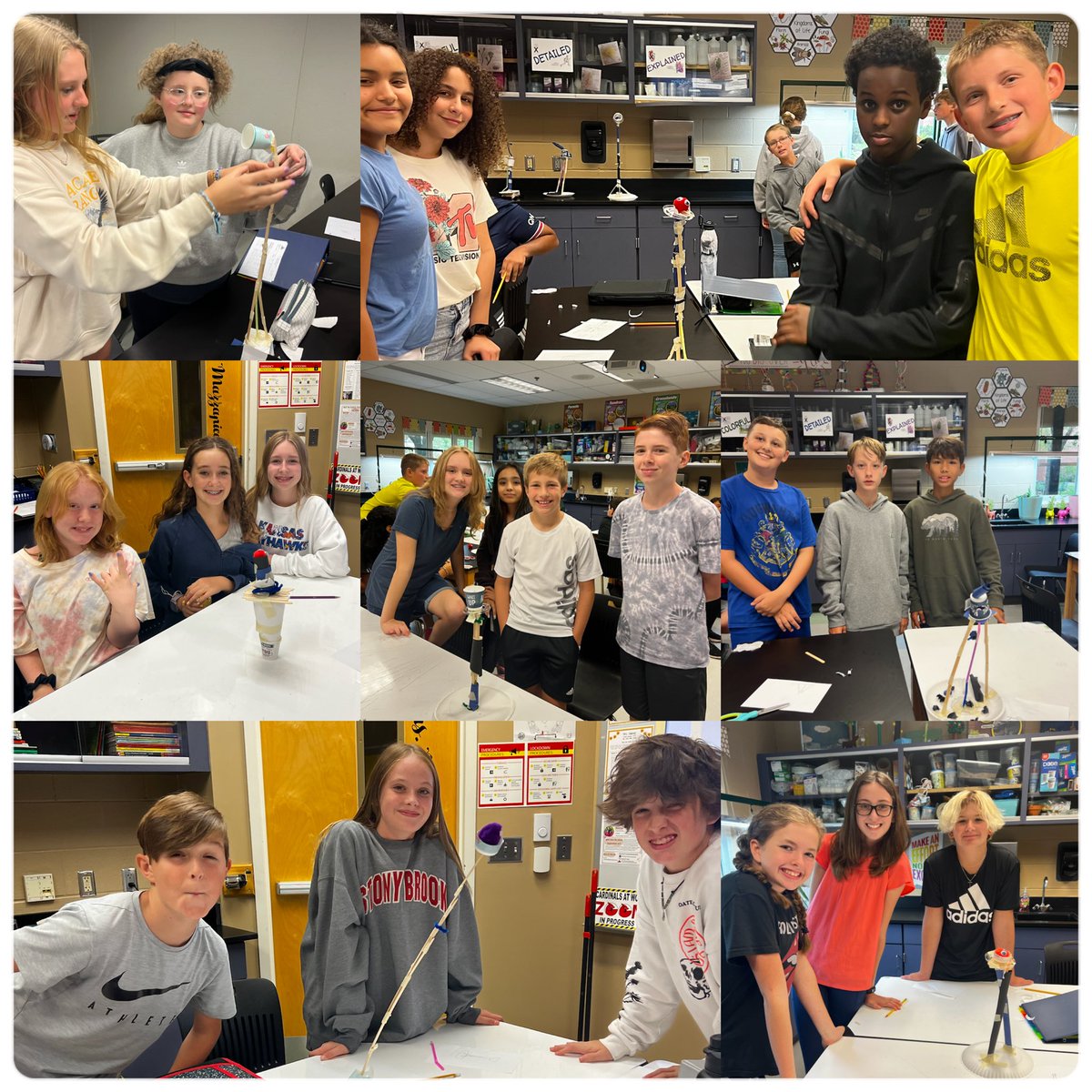 BVMS 7th grade science students worked collaboratively to build a perch for Harry.  Check out the height on those structures!