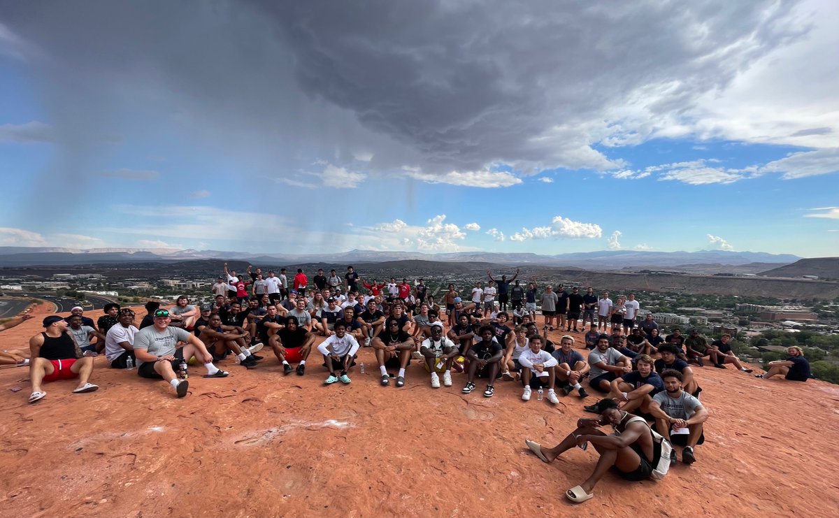 CoachPPeterson's tweet photo. At #DixieRock showing the boys the community and university they represent! They are ready! 🦬🌴
@UtahTechFB https://t.co/MnhJb3rVLA