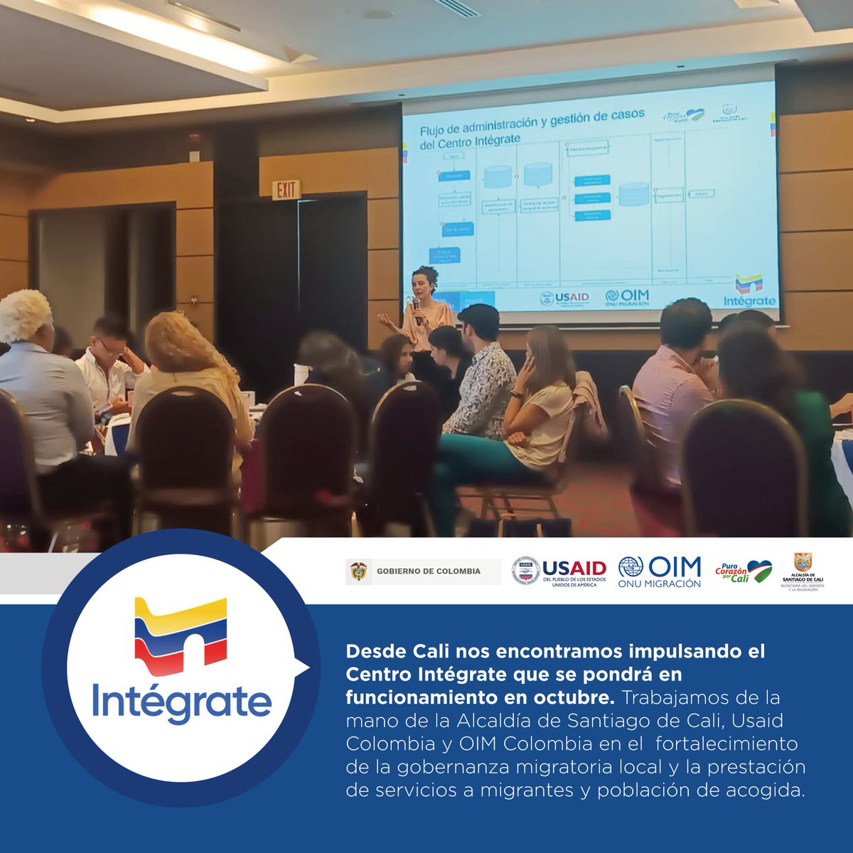 Desde Cali impulsamos el #CentroIntégrate que se pondrá en funcionamiento en octubre. Trabajamos de la mano de <a href="/AlcaldiaDeCali/">Alcaldía de Cali</a>, @Usaid_Colombia y <a href="/OIMColombia/">OIM Colombia</a> en el fortalecimiento de la gobernanza migratoria local y la prestación de servicios a migrantes y población de acogida.