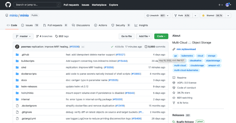 Minio's tweet photo. A high-performance, software defined object store designed for the multi-cloud. Fully S3 compatible, 100% open-source with rich features for erasure coding, bit rot protection, active-active, strictly consistent replication, object locking, lambda compute + security.