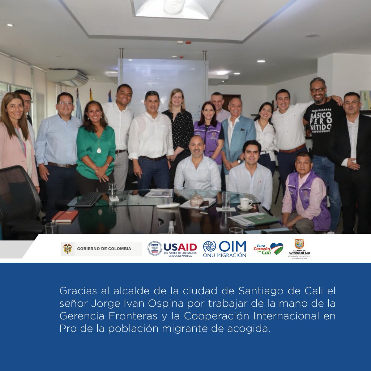Gracias al alcalde de la ciudad de Santiago de Cali el señor <a href="/JorgeIvanOspina/">Jorge Ivan Ospina</a> por trabajar de la mano de la <a href="/GciaFronterasCo/">Gerencia de Fronteras Colombia</a> y la Cooperación Internacional en Pro de la población migrante de acogida.