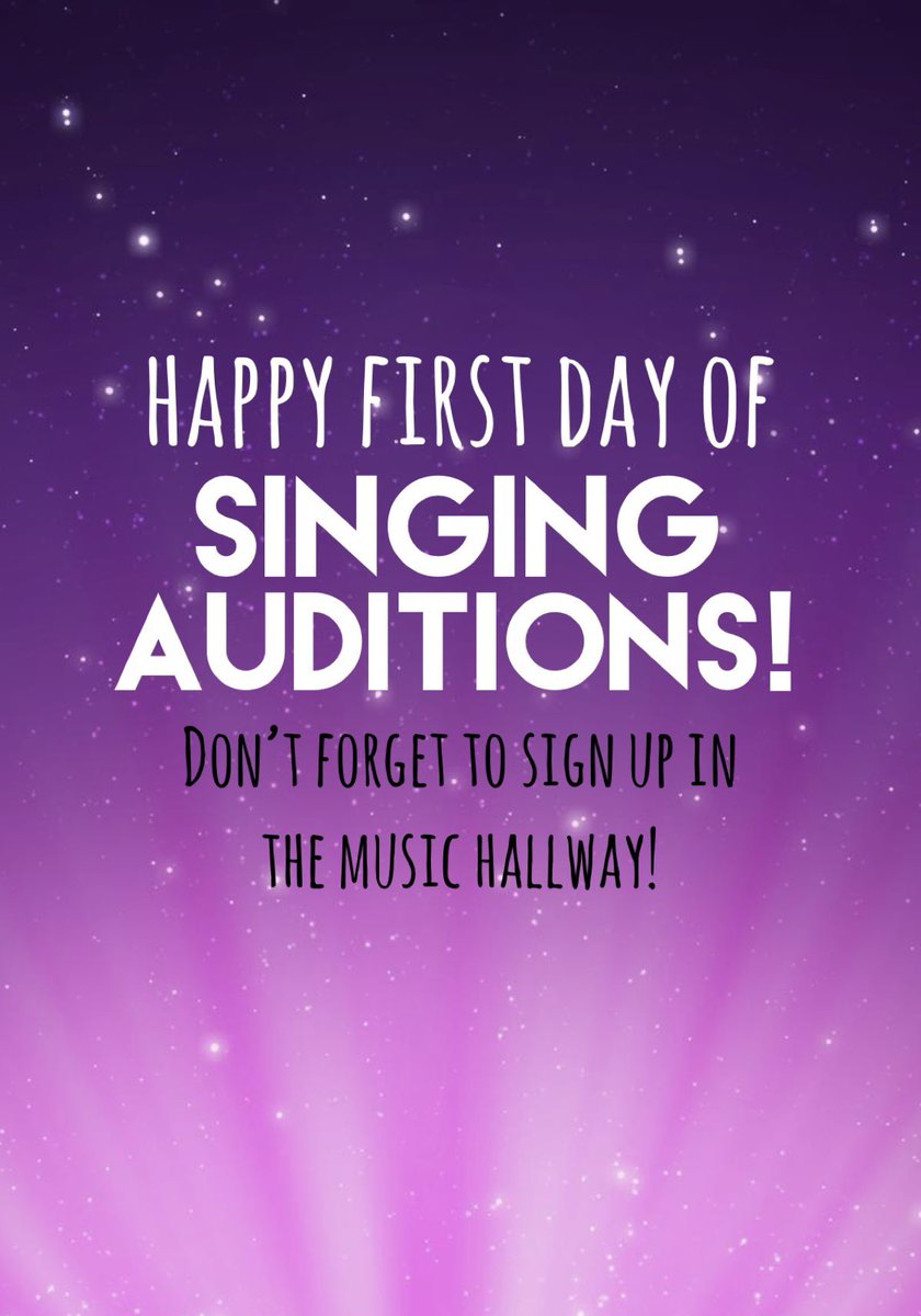 Tomorrow (Tuesday) is your last day to audition! Hope to see you after school in the choir room!