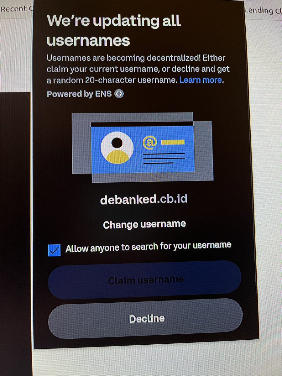 Excited to see our decentralized identity features starting to go live!  Claim [your name].cb.id for free by installing Coinbase Wallet