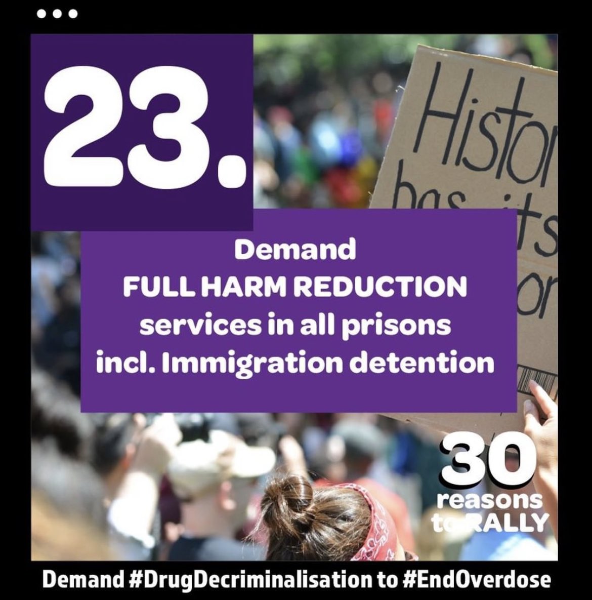 #30reasonstorally  #drugdecrim to #endoverdose
Reason #23:  DEMAND FULL HARM REDUCTION services in ALL prisons-including Immigration detention.
#dutyofcare 

Each day in August HRVic will give you 30 REASONS to RALLY with us on IOAD 2022-31/08 at 11am.