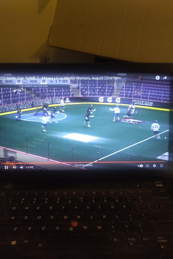 DuaneBratt's tweet photo. Here we go Minto Cup. @MinersLacrosse vs @Whitby_Warriors cheering for the Miners and especially the two pickups from @jramountieslax Conner Cook and Davis Dame. https://t.co/ZfzQxOpqcy