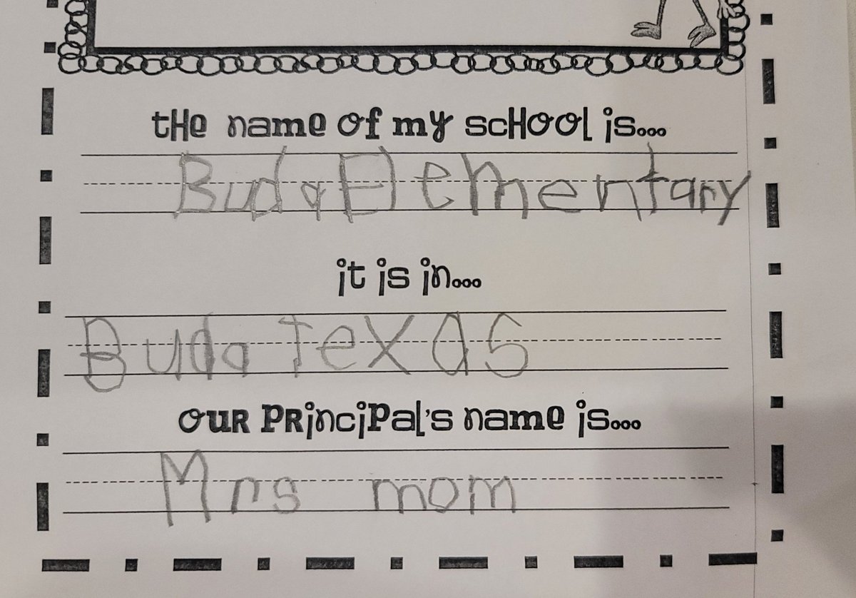 Tell me you're the principal's kid without telling me you're the principal's kid. 🤣🤣 Compliments of Graeme - 1st grade. 💙💙 #adminlife #leaderintraining @Buda_Bulldogs @HaysCISD