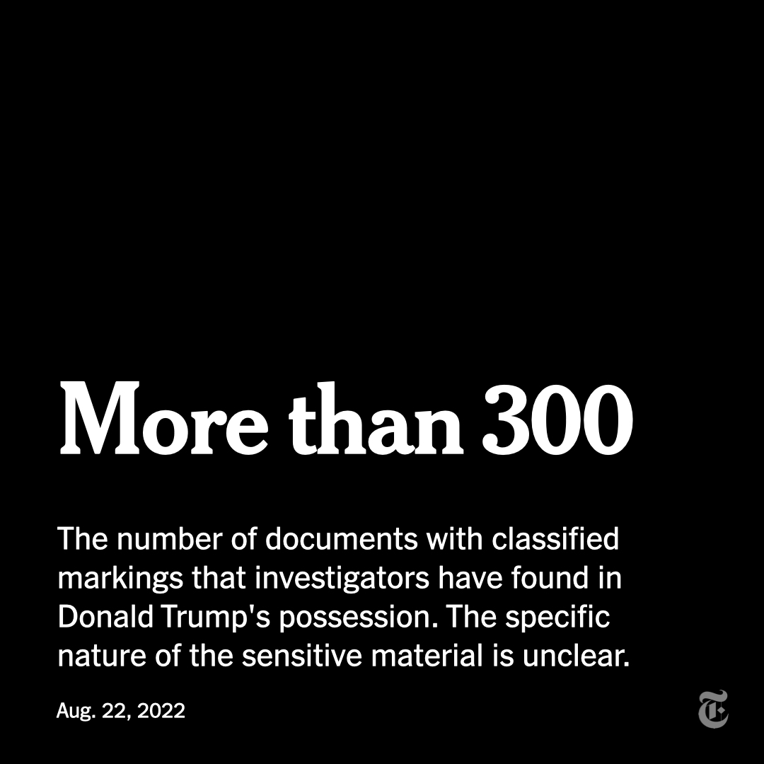 nytimes's tweet image. The previously unreported volume of sensitive material found in Donald Trump’s possession in January helps explain why the Justice Department moved so urgently to hunt down any further classified materials he might have. nyti.ms/3pCFtUv