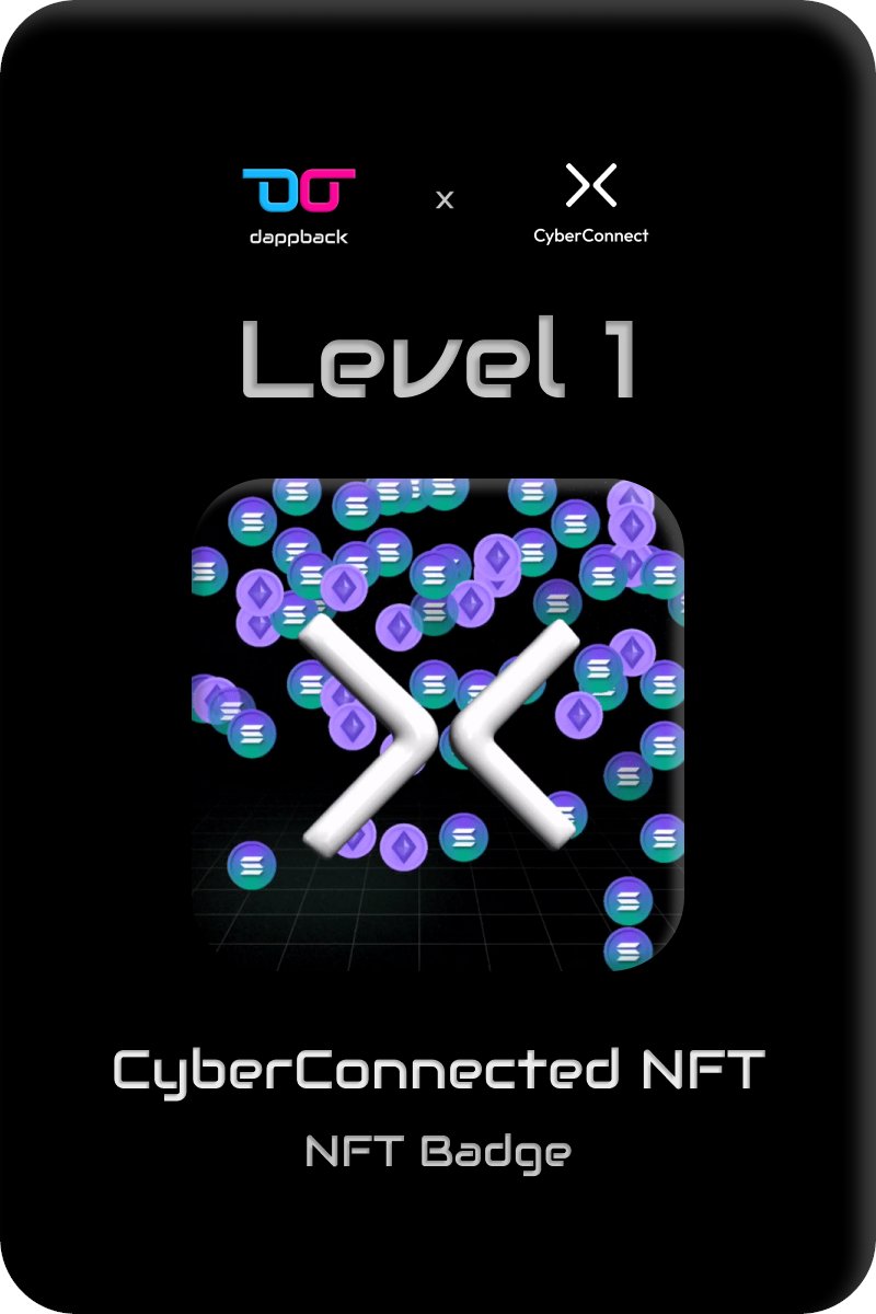 🚀 New Level 1 NFT Badge by <a href="/CyberConnectHQ/">(Deprecated) CyberConnect</a>!

🏅 'CyberConnected' #NFT

✅ Go get yours at dappback.com/cyberconnect

🎁 Like, RT &amp; comment with your OpenSea profile link, and if we see this Level 1 NFT Badge in your "Collected" section, you can win 200 DB Coins🪙!
