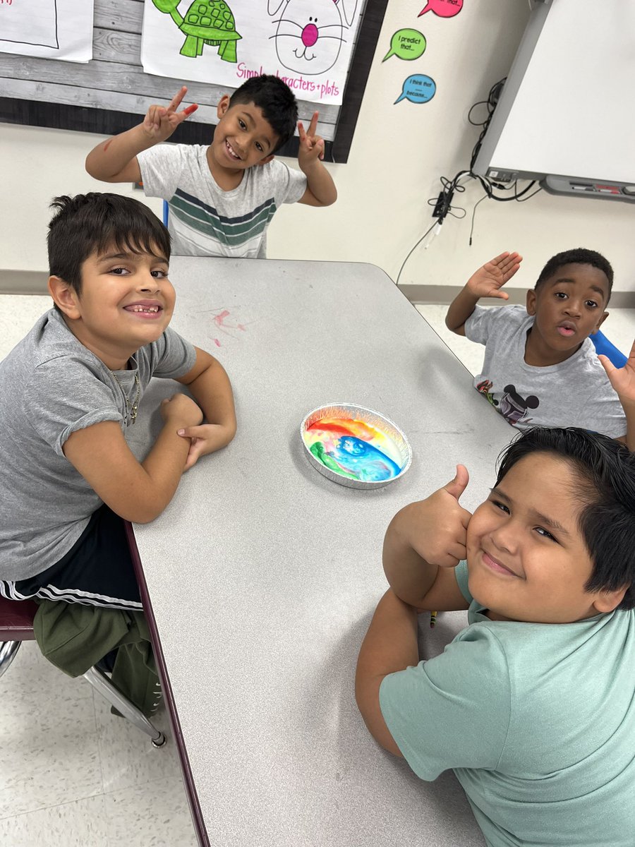 MBeardsley__'s tweet photo. How do you get 7 year olds excited about classifying physical properties of matter? You make rainbow milk, of course!! @BeaverMST_Stars #WeAreBeaverStars #TheGISDEffect #HandsOnLearning https://t.co/Q1207BQROL