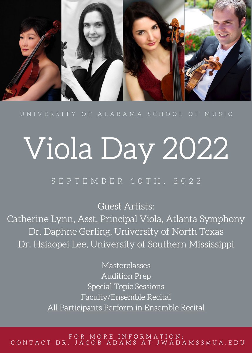 UASchoolofMusic's tweet photo. There's still time to register!

https://t.co/LQQnIjep5l

#violaday #viola #violas #orchestra #strings #stringplayer #uaviolas #scrolltide https://t.co/mDYz4BheEm