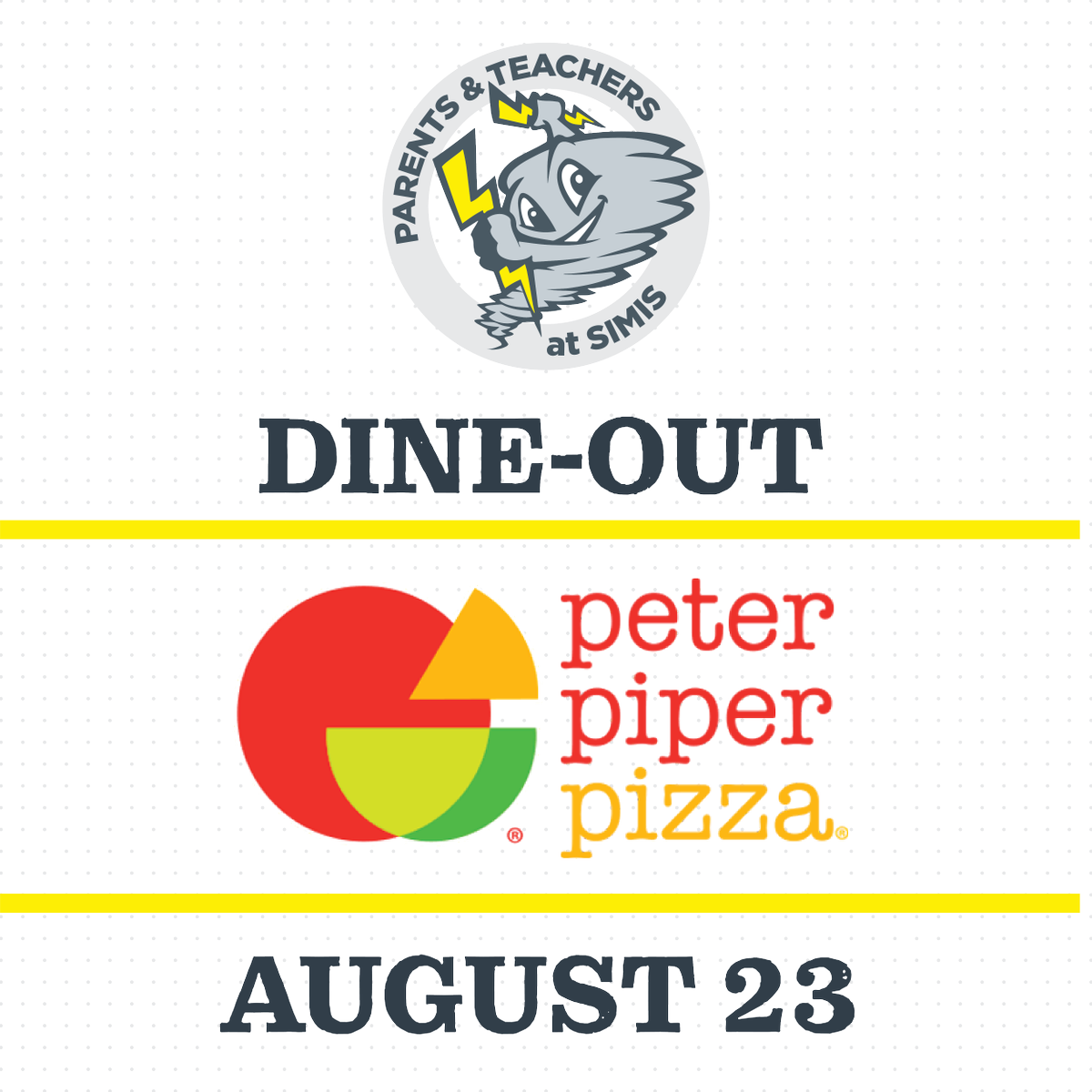 SimisPATS's tweet image. Happening now! Join us at Peter Piper Pizza (7th Ave &amp;amp; Osborn) on August 23 from 6pm-8pm tonight for fun and fundraising! Present the flyer posted here when ordering: bit.ly/simisdineouts   #simis #madisonaz #madisonsimis #simispats #dineout #fundraising
