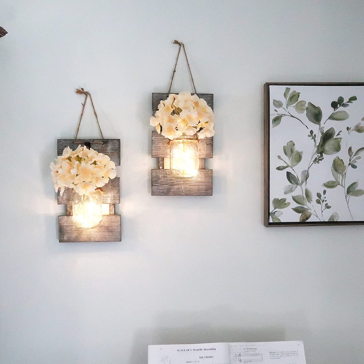 BeSuerte Centrotavola Rustico Farmhouse Con 3 Barattoli Mason E Fiori Finti