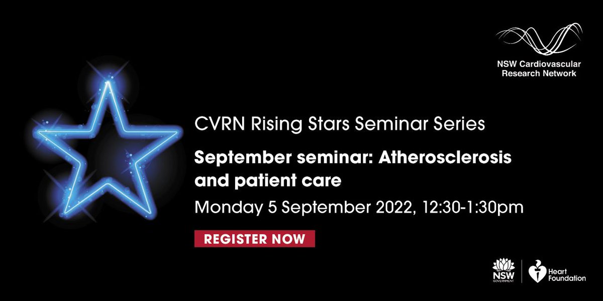Join <a href="/cvrn/">ゆう</a> for the September Rising Stars Seminar Series, hosted by Dr Alice Gibson &amp; Dr Tu Nguyen (University of Sydney). The theme will be "Atherosclerosis and Patient Care" our speakers are Dr Qiang Tu &amp; Dr Nicola Giannotti from <a href="/Sydney_Uni/">University of Sydney</a>. Register at bit.ly/3pwd8zv