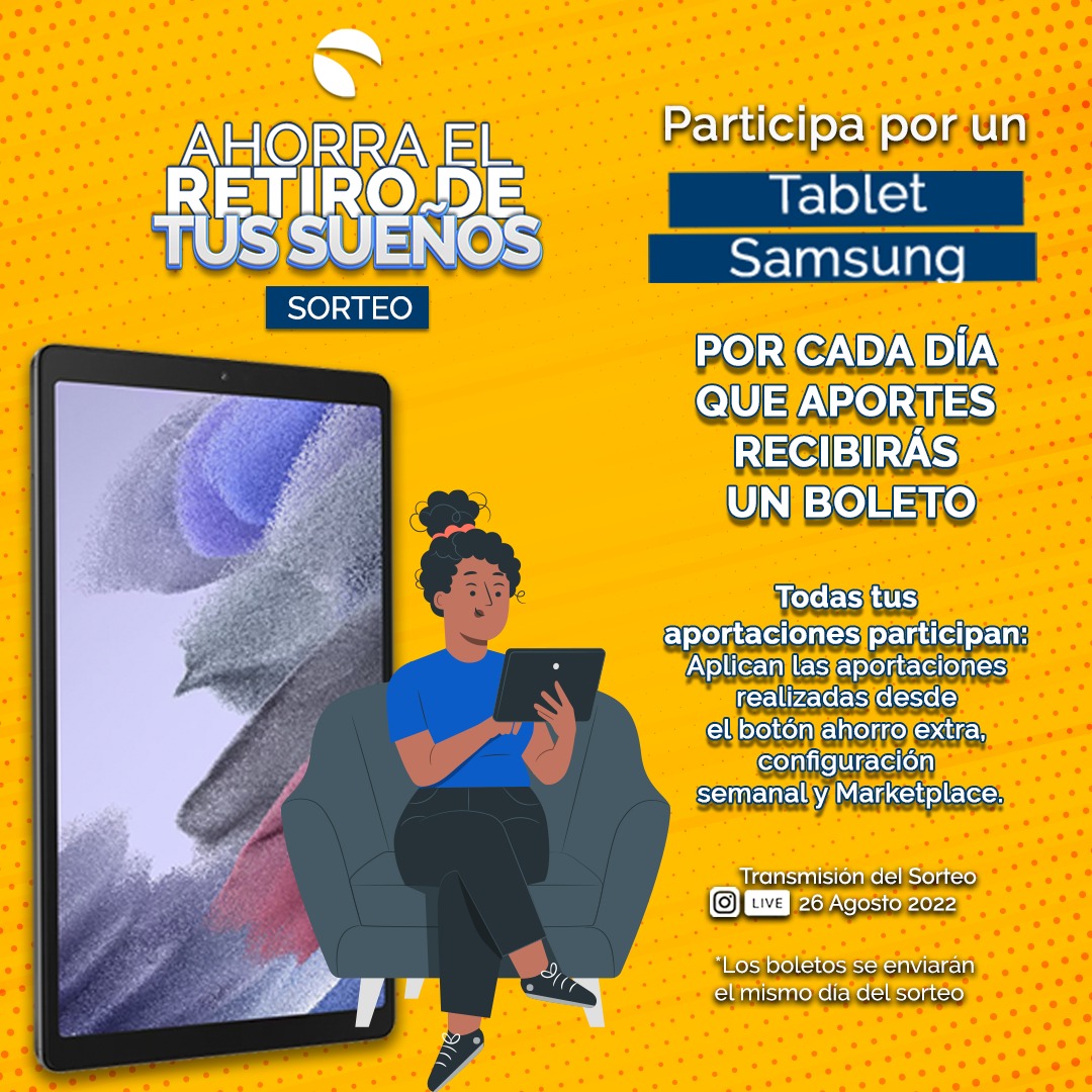 millas_retiro's tweet photo. ¡PARTICIPA por una #TabletSamsung!
Quedan pocos días ¡Apúrate!
Recuerda que 🍀TODAS TUS APORTACIONES PARTICIPAN!🍀
QUEDAN POCOS DÍAS 🔥 Participa por increíbles premios https://t.co/bGKE3jtySh