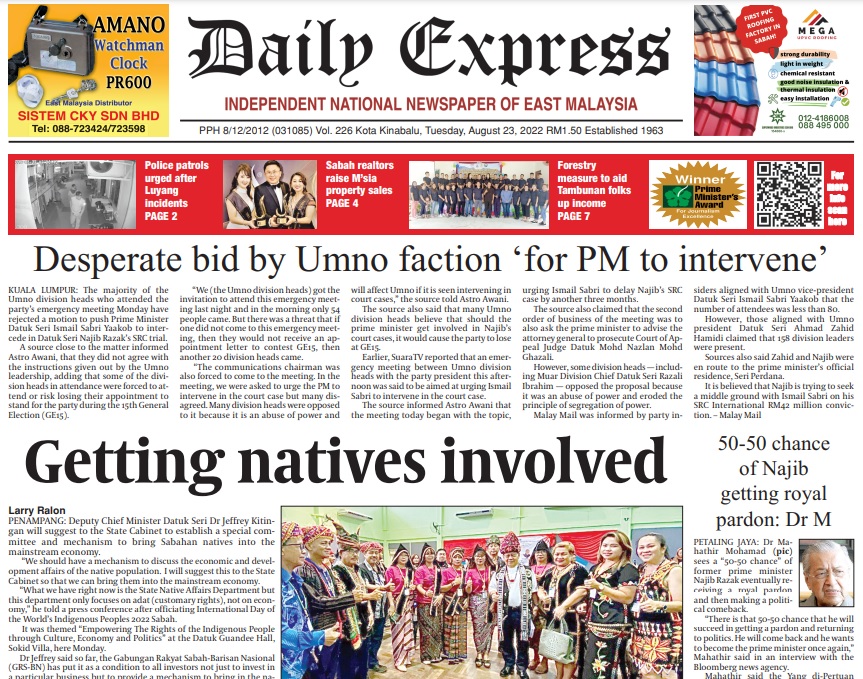 Daily Express Sabah on Twitter "Today's front page "Getting natives
