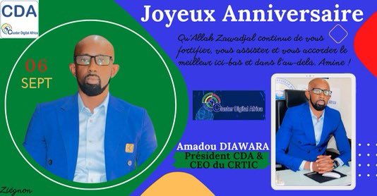clusterdafrica's tweet photo. Au nom du Président et de l’ensemble des membres du CDA, nous adressons nos sincères remerciements à notre Ambassadeur M.  Mamadou SANOGO, CEO de CIO MAG  pour ses vœux à l’endroit de M. Amadou DIAWARA à l'occasion de son anniversaire.
#cda #cdasocial #cdavisio
@AmadouDiawaraMl https://t.co/CMadStucDs