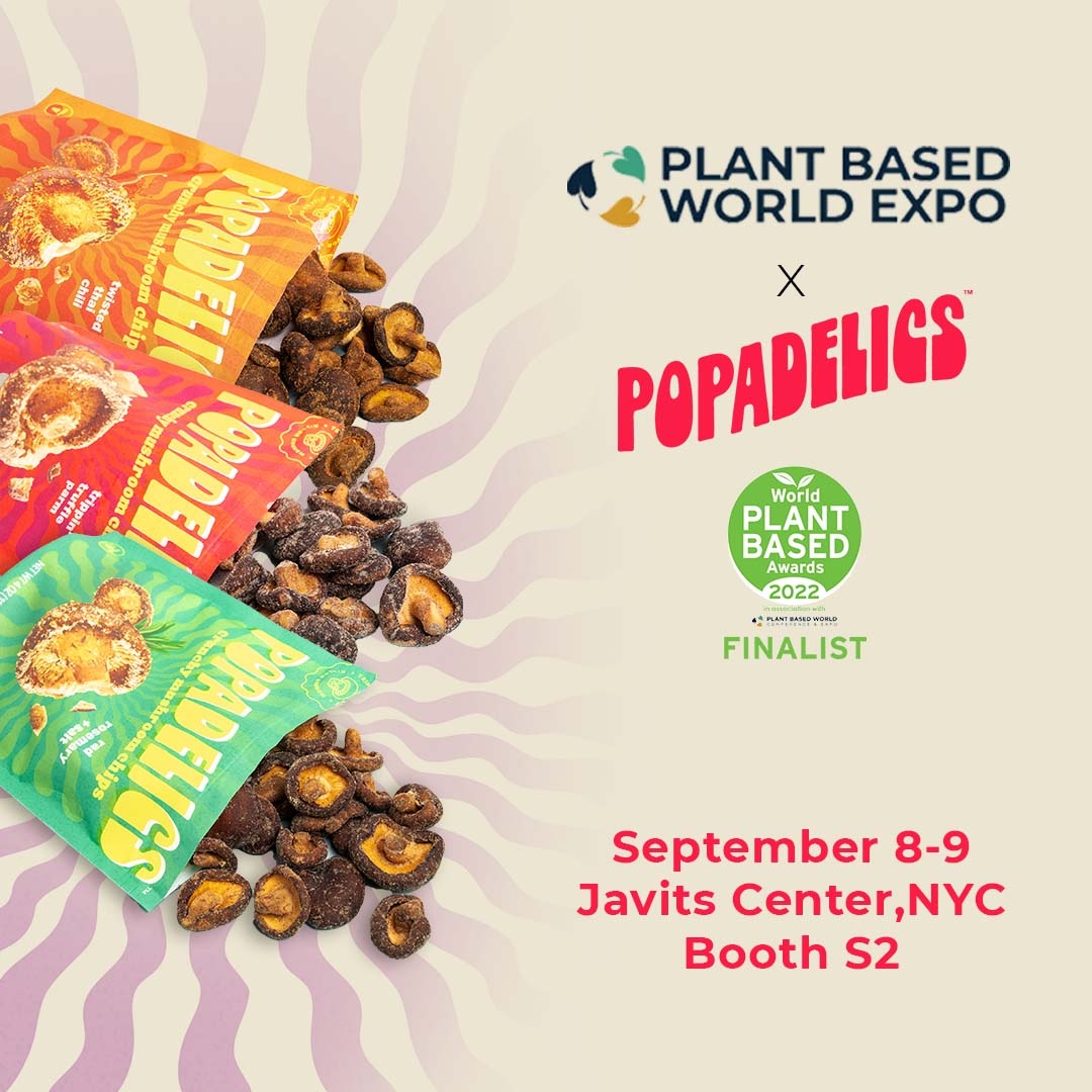 popadelics's tweet photo. Industry Friends: Miss us at #EZoo2022? We're back in action Sept 8-9 @PlantBasedExpo! Visit us at Booth S2 to try some samples of our crunchy mushroom chips (@FoodBev World Plant-Based Awards finalists!), hang out with the founders, and more! #WPBA22 #PlantBasedWorld #plantbased https://t.co/Z3LcrpgenO