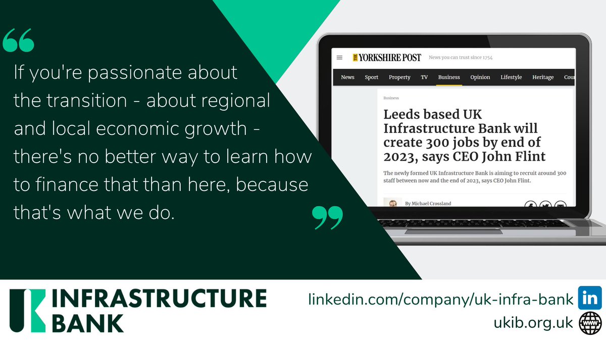 Read the full @YorkshirePost interview with our CEO (yorkshirepost.co.uk/business/leeds…) or apply for a #career with the UK Infrastructure Bank at ukib.org.uk/careers