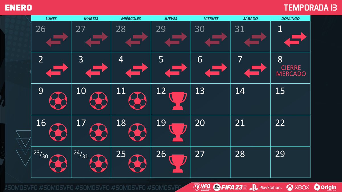 VFOspain's tweet image. 🚨CALENDARIO y HORARIOS Temporada 13 

🟠Jornada PC: 22:40
💻Horario Partidazo: 22:30

🟢Jornada XBOX: 23:00
💻Horario Partidazo: 23:00

🔵Jornada PSN: 23:20
💻Horario Partidazo: 23:30

#PartidazoVFO #somosVFO